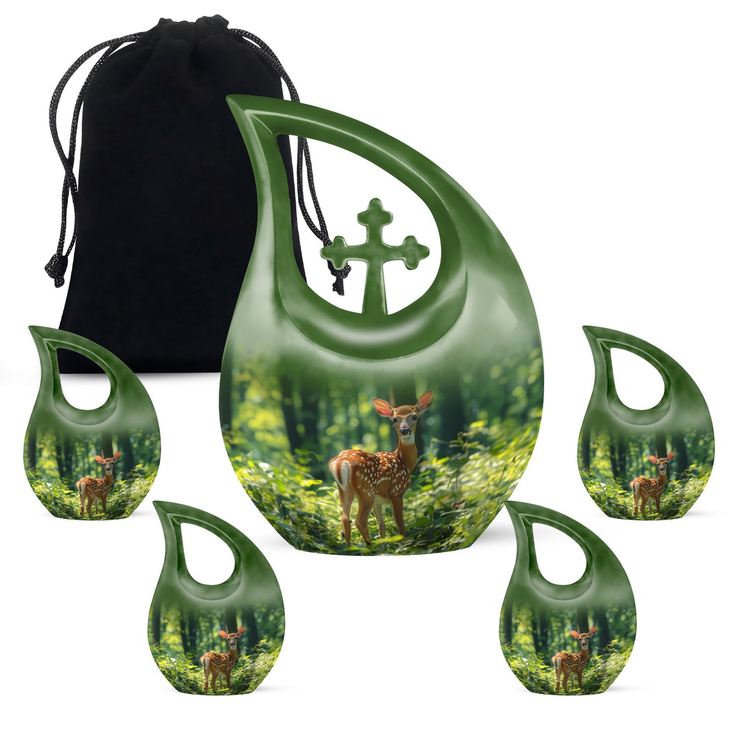 Deer Theme Large Urn With 4 Keepsake Urn