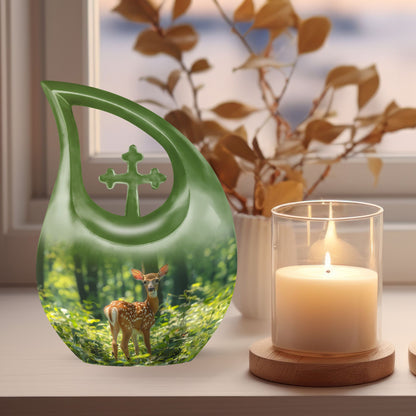 10 Inch Cross Drop Deer Urn, Aluminium Large Urn