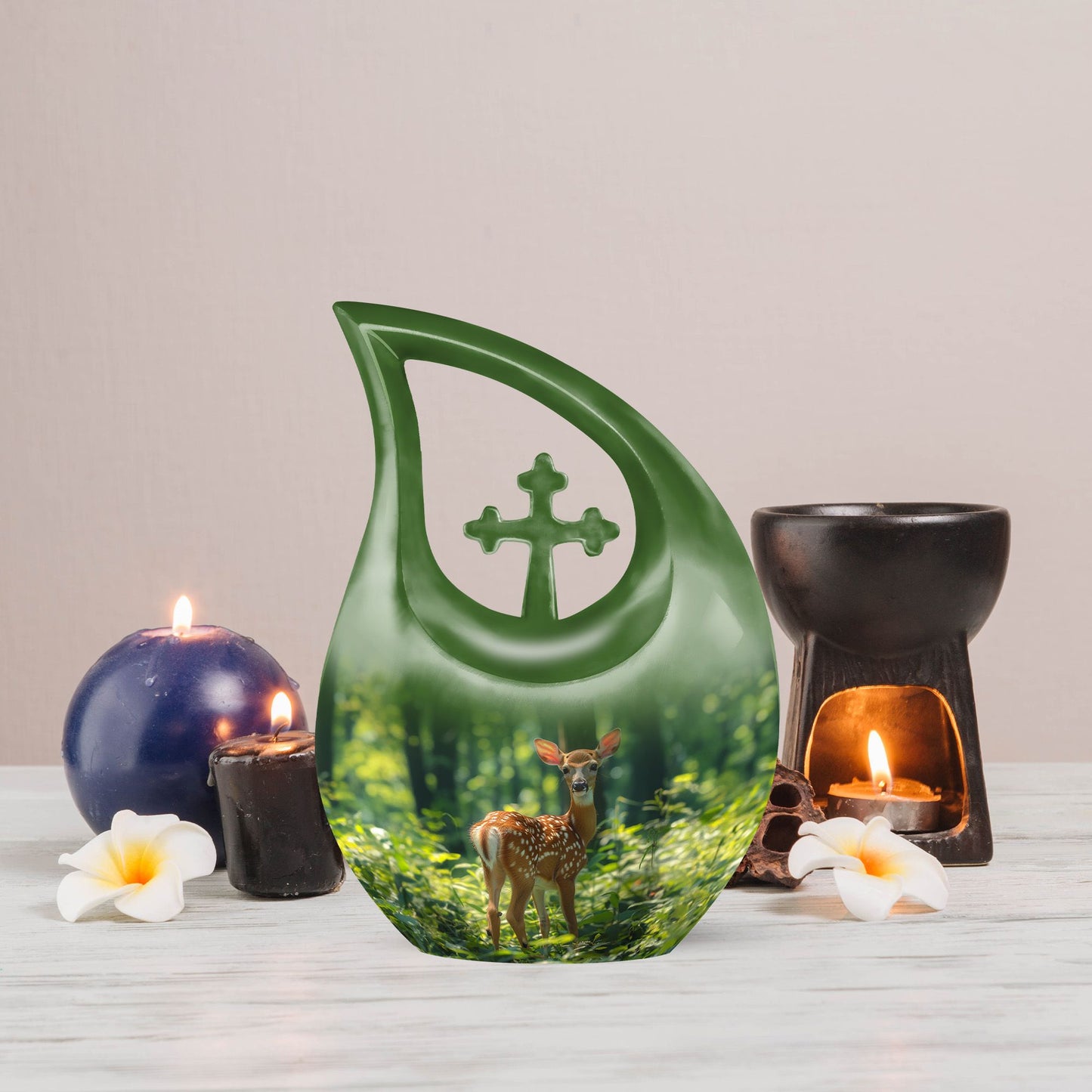 10 Inch Cross Drop Deer Urn, Aluminium Large Urn