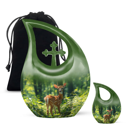 Deer Theme Large Urn With 1 Keepsake Urn
