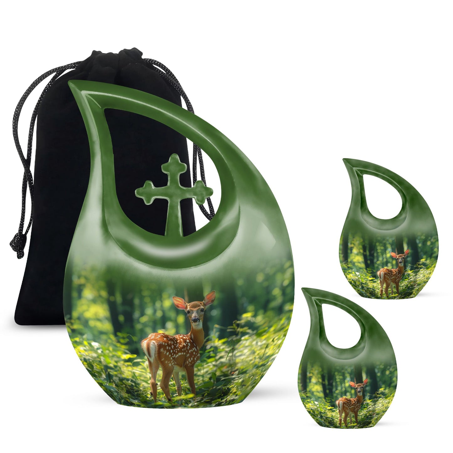 Deer Theme Large Urn With 2 Keepsake Urn