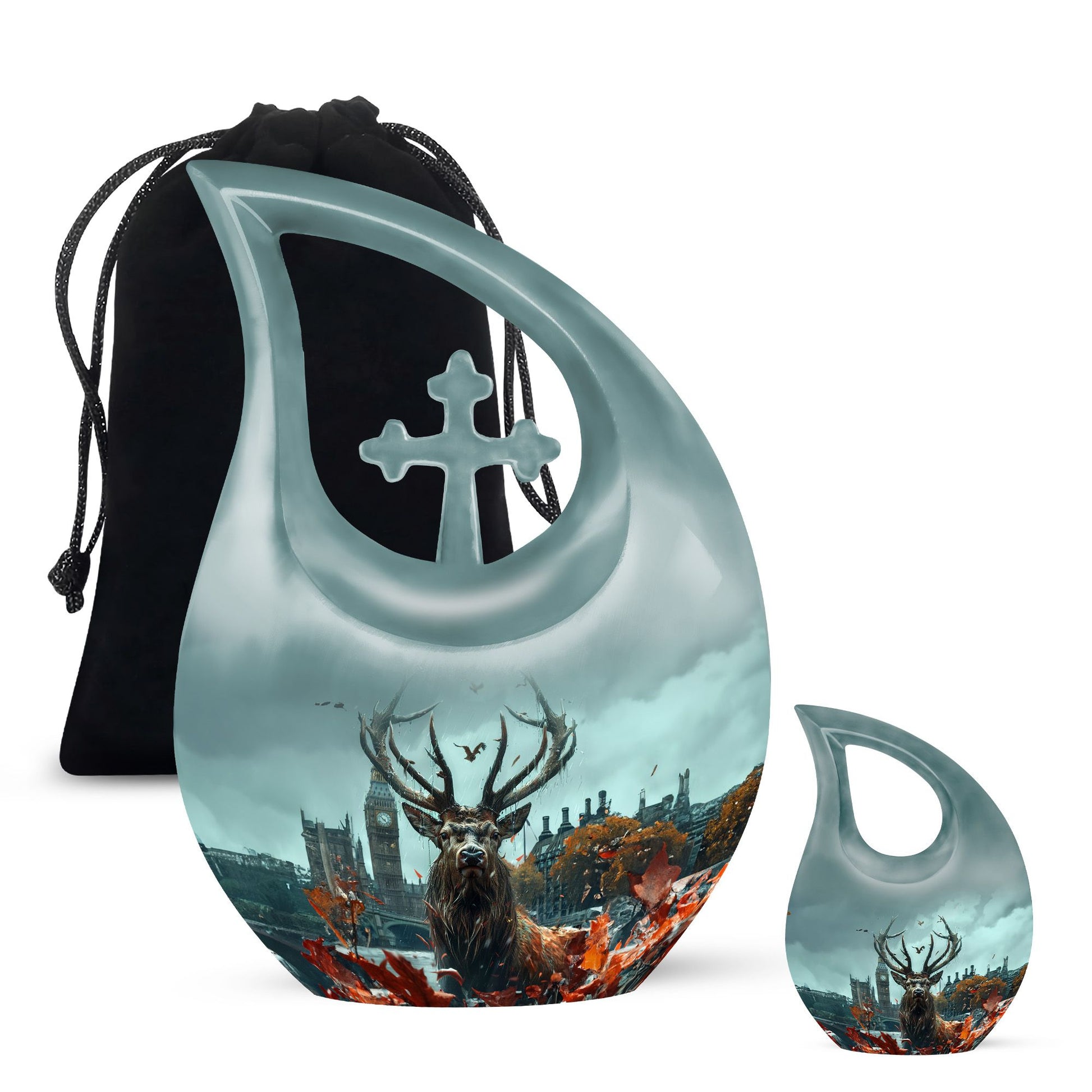 Deer Theme Large Urn With 1 Keepsake Urn