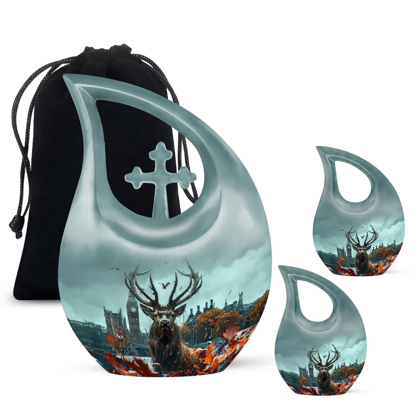 Deer Theme Large Urn With 2 Keepsake Urn