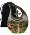 10-inch Deer Urn with Cross Drop design,