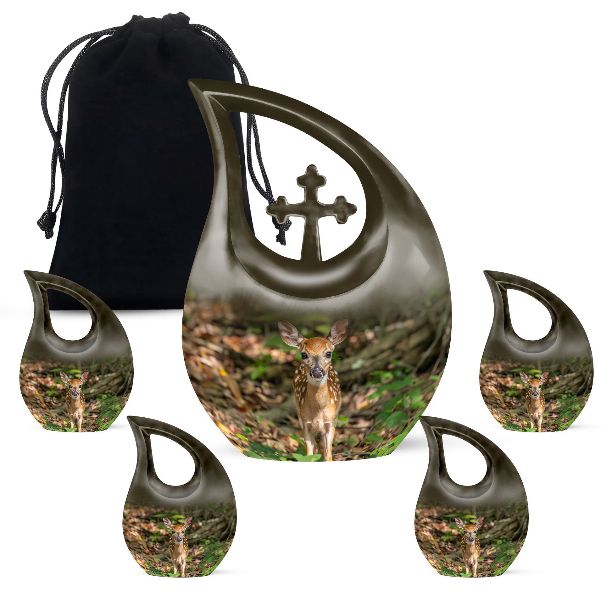Deer Theme Large Urn With 4 Keepsake Urn