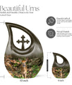 10-inch Deer Urn with Cross Drop design,