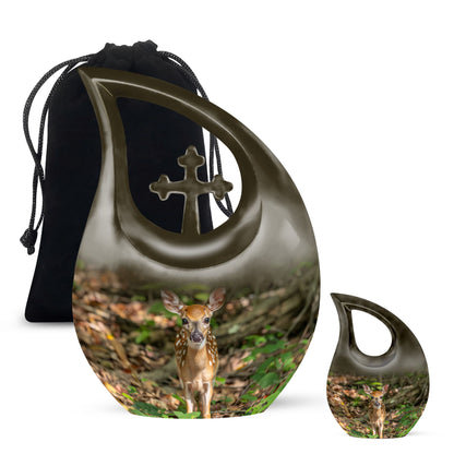 Deer Theme Large Urn With 1 Keepsake Urn
