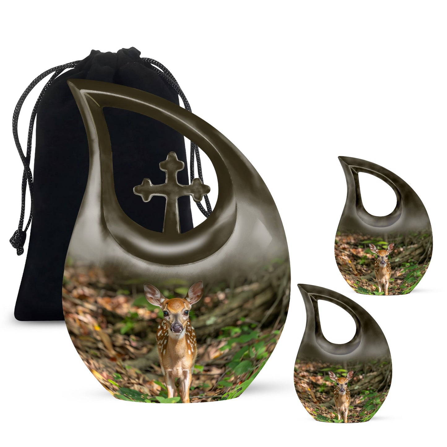 Deer Theme Large Urn With 2 Keepsake Urn