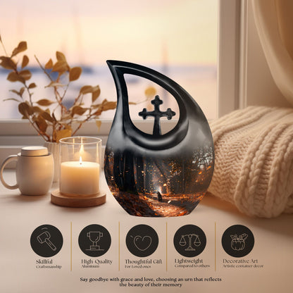 Affordable 10-inch Deer Urn with Cross Drop design