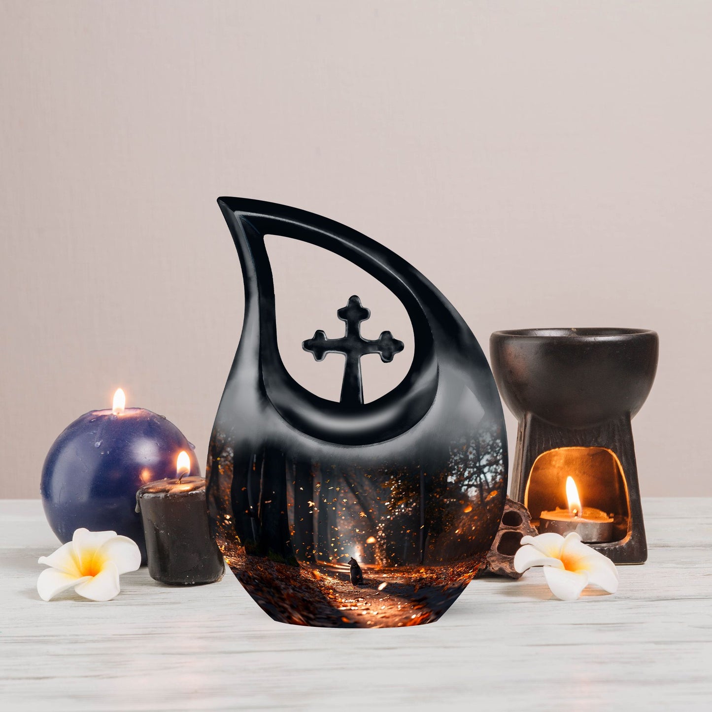 Affordable 10-inch Deer Urn with Cross Drop design