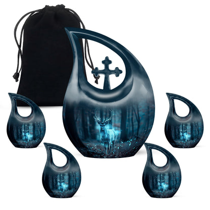 10 Inch Deer Themed Cross Drop Design Aluminium Large Urn 