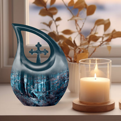 10-inch Deer themed Large Aluminium Cremation Keepsake Urn
