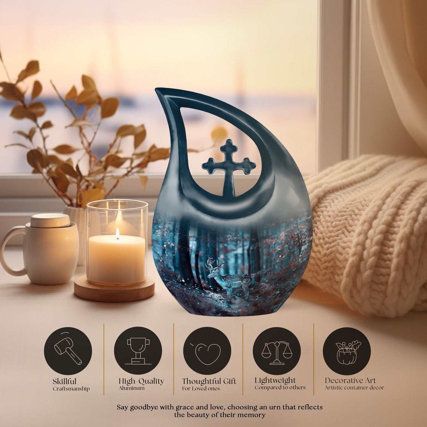 10-inch Deer themed Large Aluminium Cremation Keepsake Urn