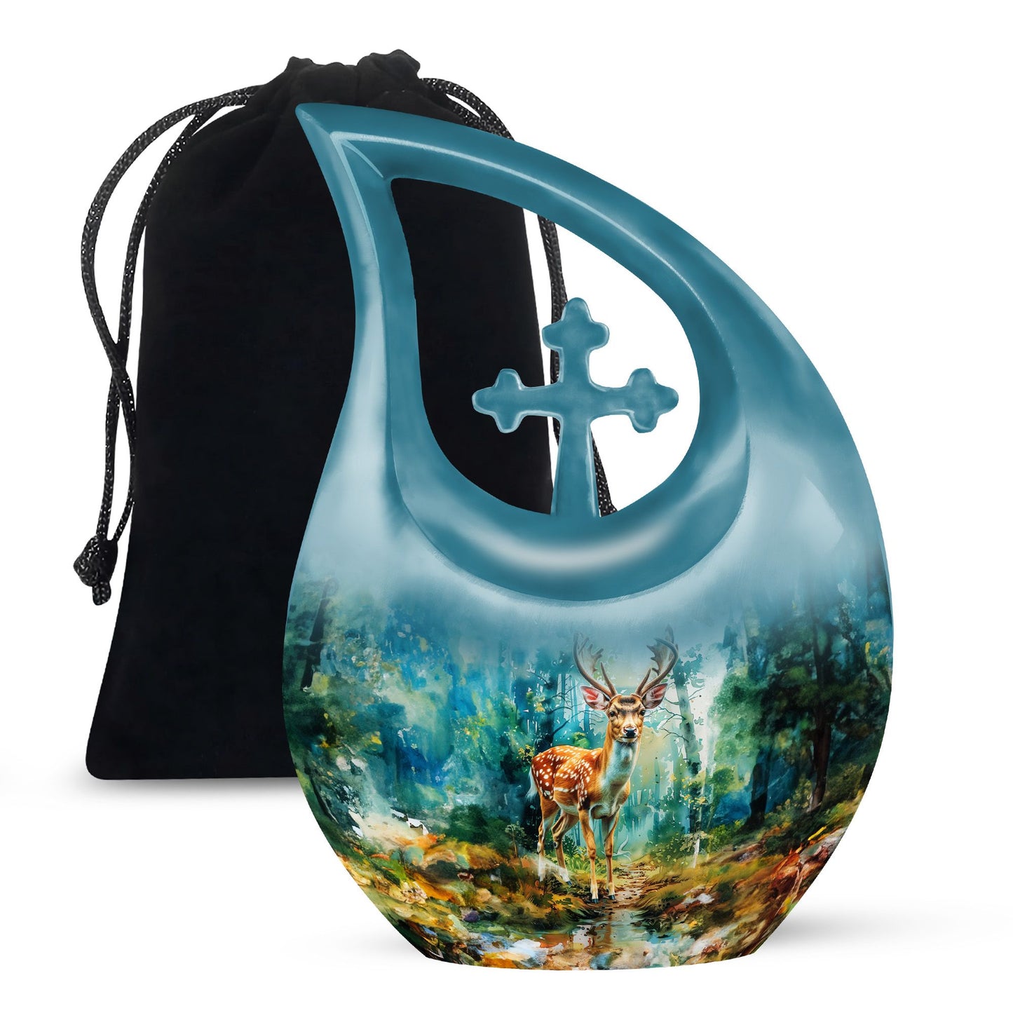 10-inch Deer themed Cross Drop Urn