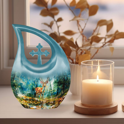 10-inch Deer themed Cross Drop Urn