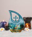 10-inch Deer themed Cross Drop Urn