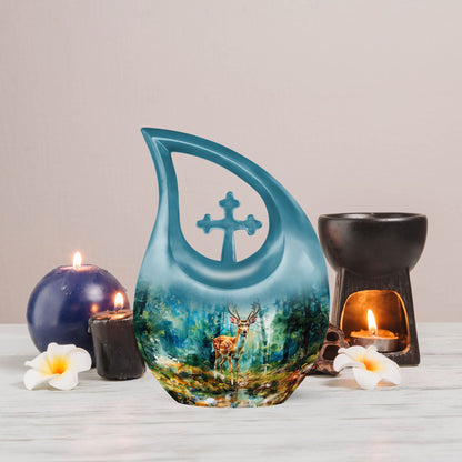 10-inch Deer themed Cross Drop Urn