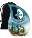 10-inch Deer Urn with Cross Drop design