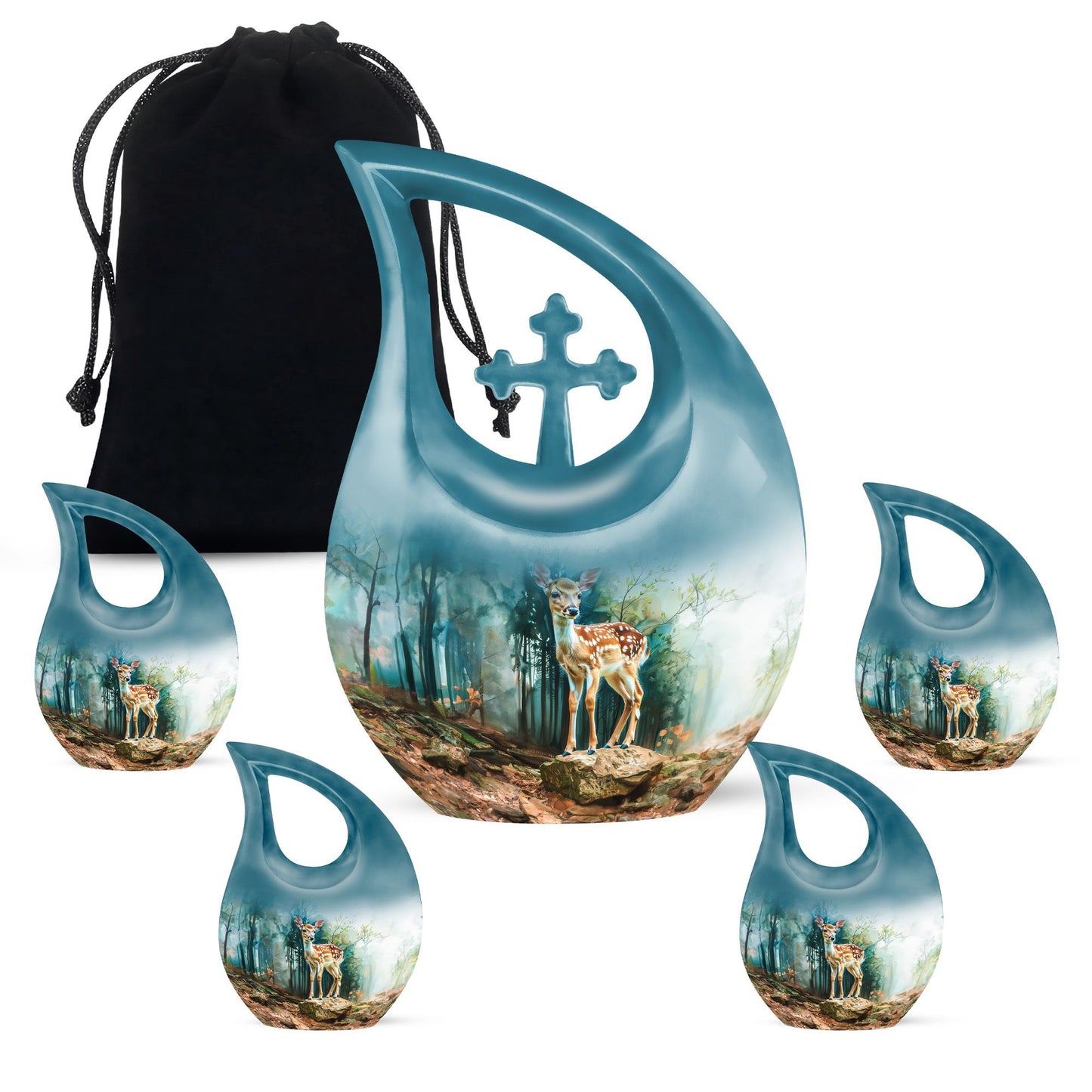 10-inch Deer Urn with Cross Drop design