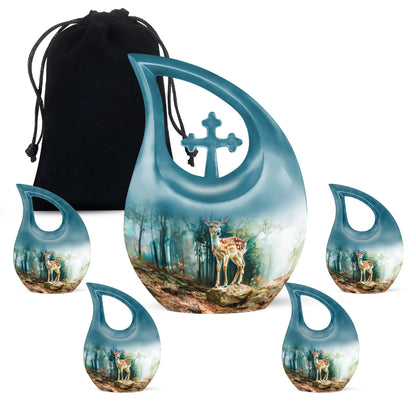 Blue Personalized Deer Cremation Urn for Men & Women - 10-inch, 200 cu in - Yatskia