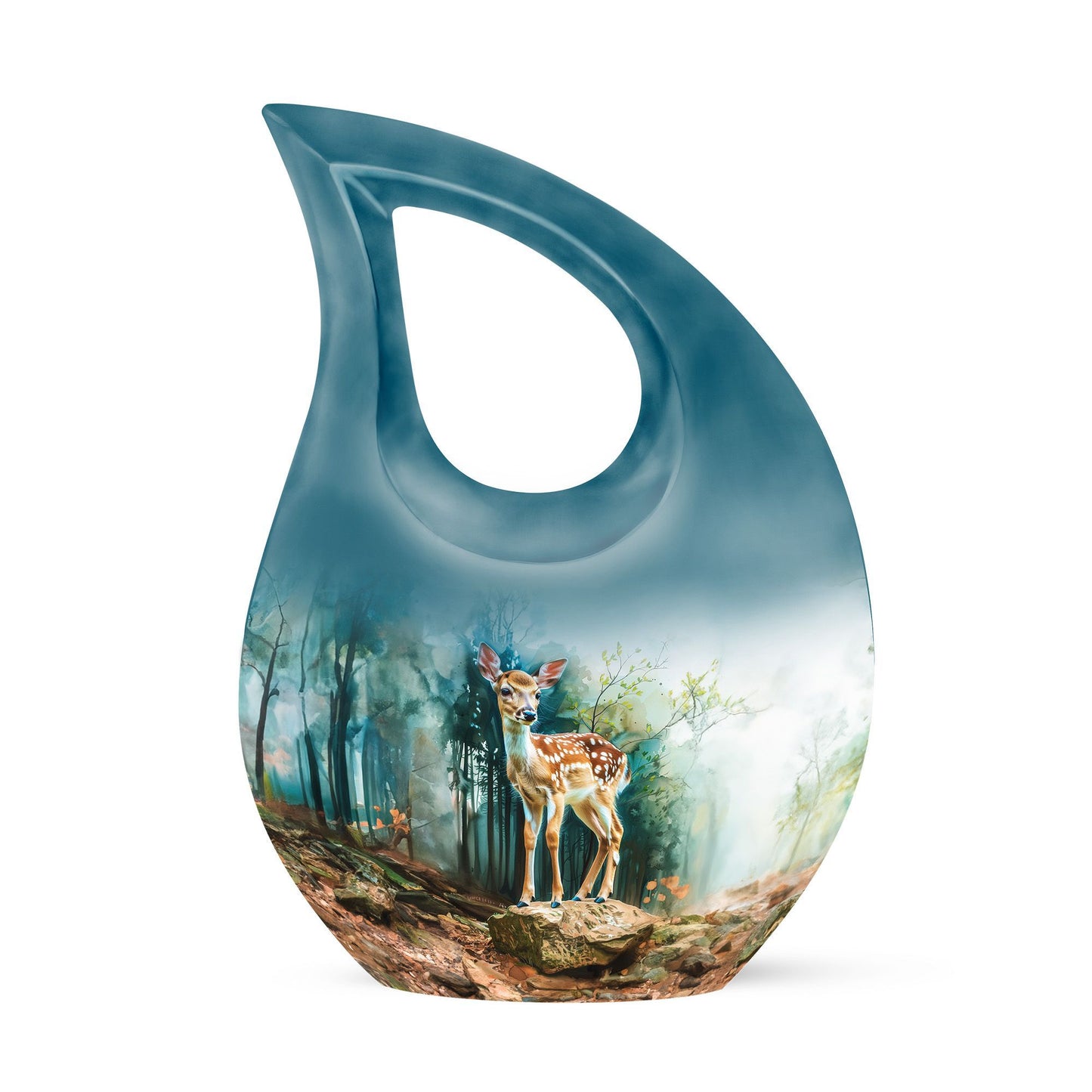 10-inch Deer Urn with Cross Drop design