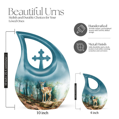 10-inch Deer Urn with Cross Drop design