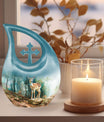 10-inch Deer Urn with Cross Drop design