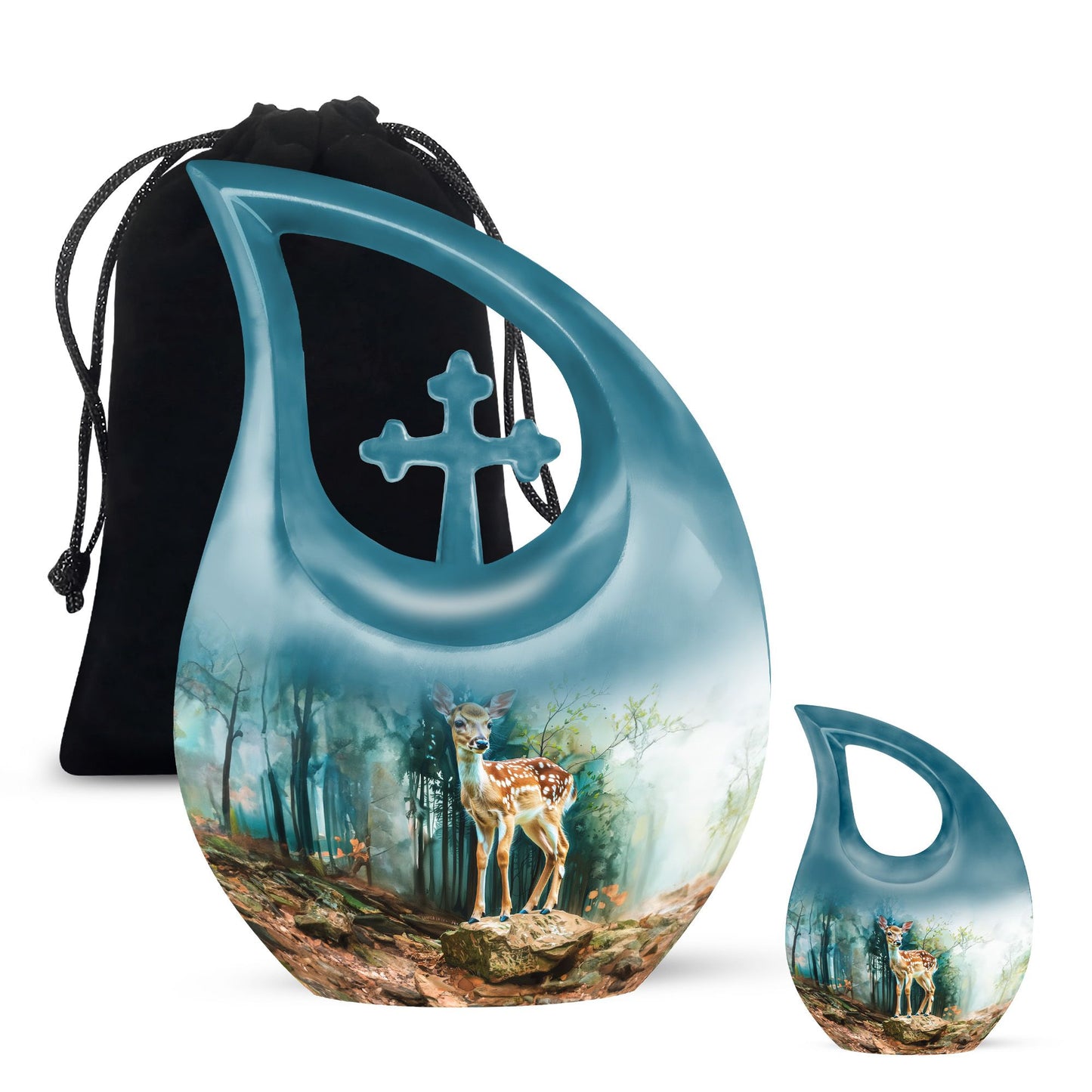 Blue Personalized Deer Cremation Urn for Men & Women - 10-inch, 200 cu in - Yatskia