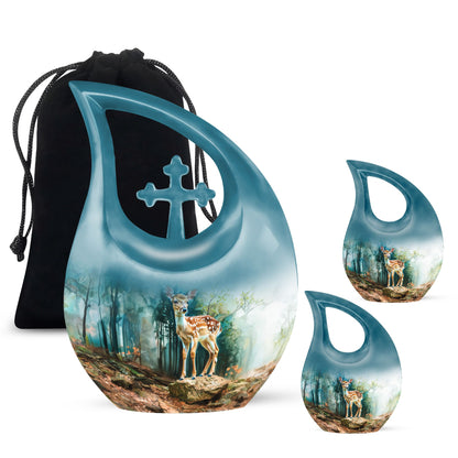 Blue Personalized Deer Cremation Urn for Men & Women - 10-inch, 200 cu in - Yatskia