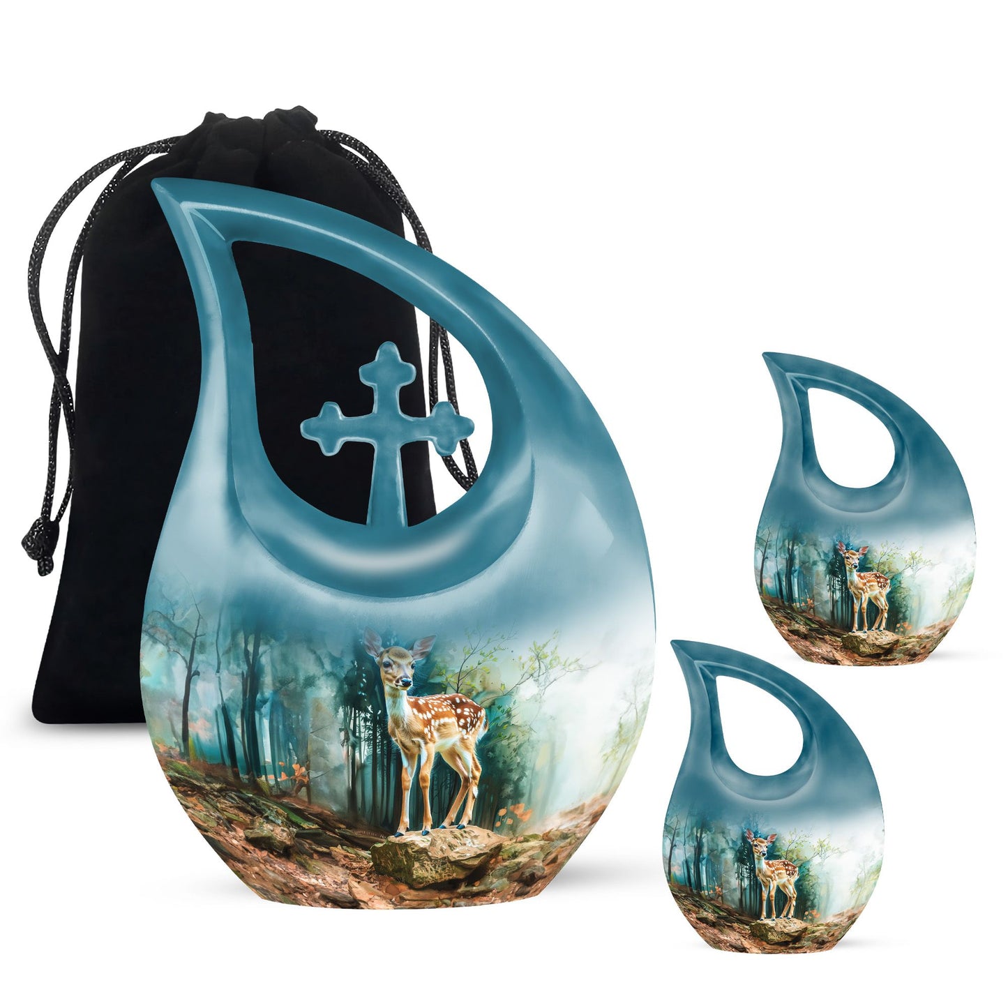 Blue Personalized Deer Cremation Urn for Men & Women - 10-inch, 200 cu in - Yatskia