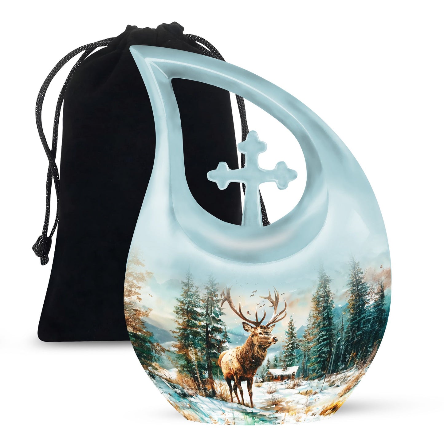 10-inch Deer Urn with Cross Drop design