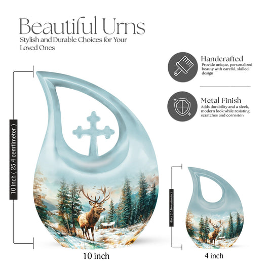 10-inch Deer Urn with Cross Drop design