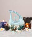10-inch Deer Urn with Cross Drop design