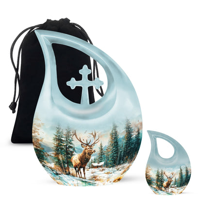 10-inch Deer Urn with Cross Drop design