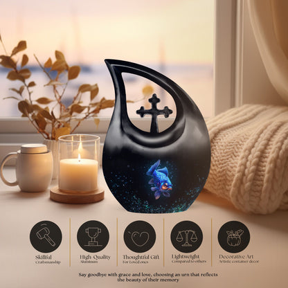 10-inch Fish Theme Cross Drop Urn for Human Ashes