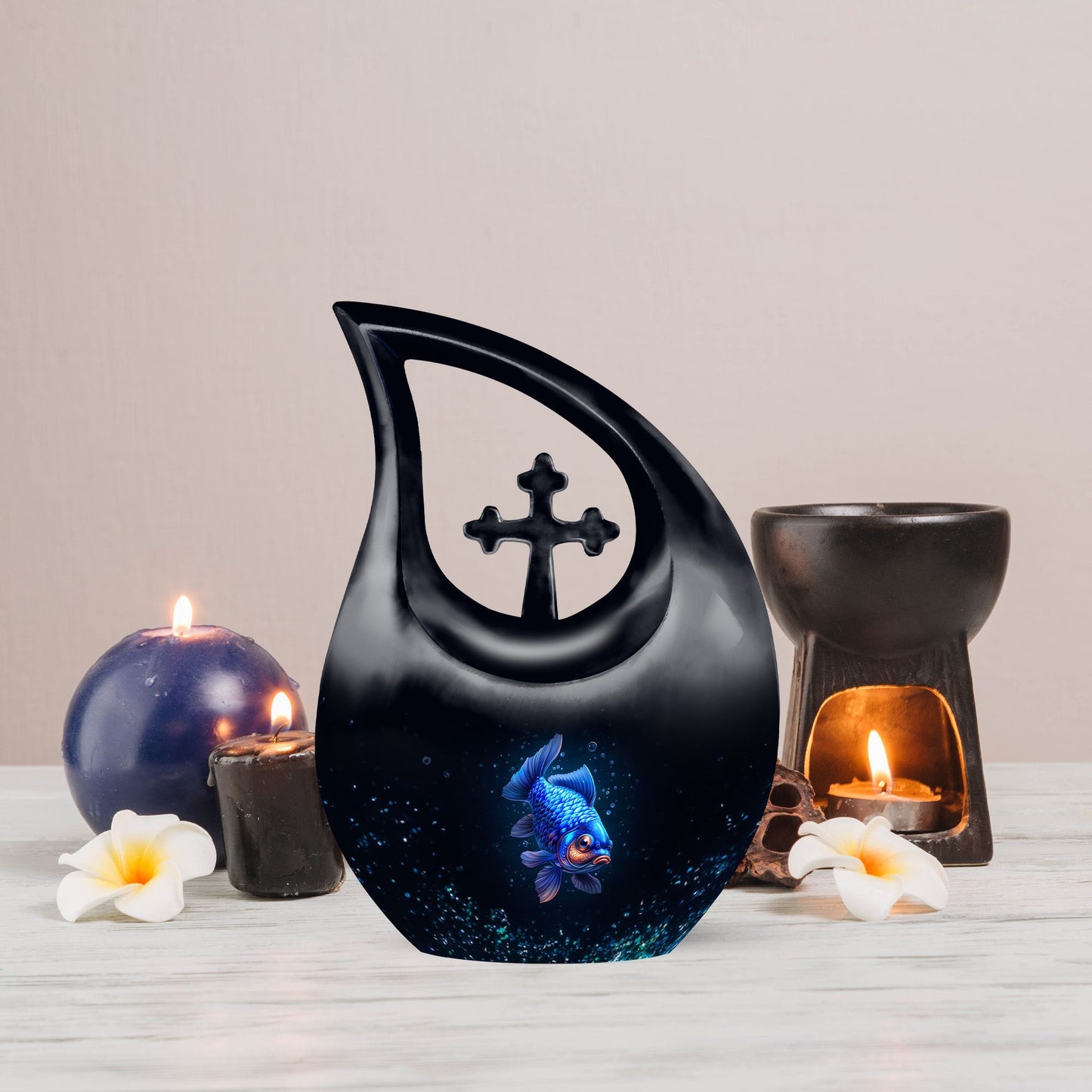 10-inch Fish Theme Cross Drop Urn for Human Ashes