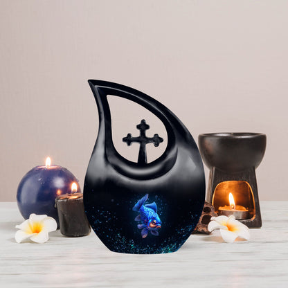 10-inch Fish Theme Cross Drop Urn for Human Ashes