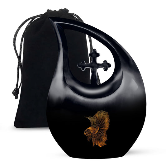 10-inch Fish themed Cross Drop design urn