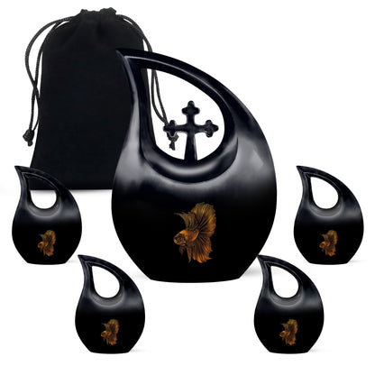 10-inch Fish themed Cross Drop design urn