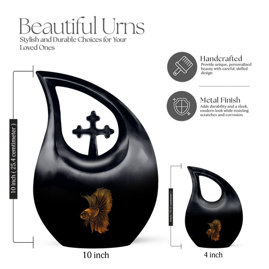 10-inch Fish themed Cross Drop design urn