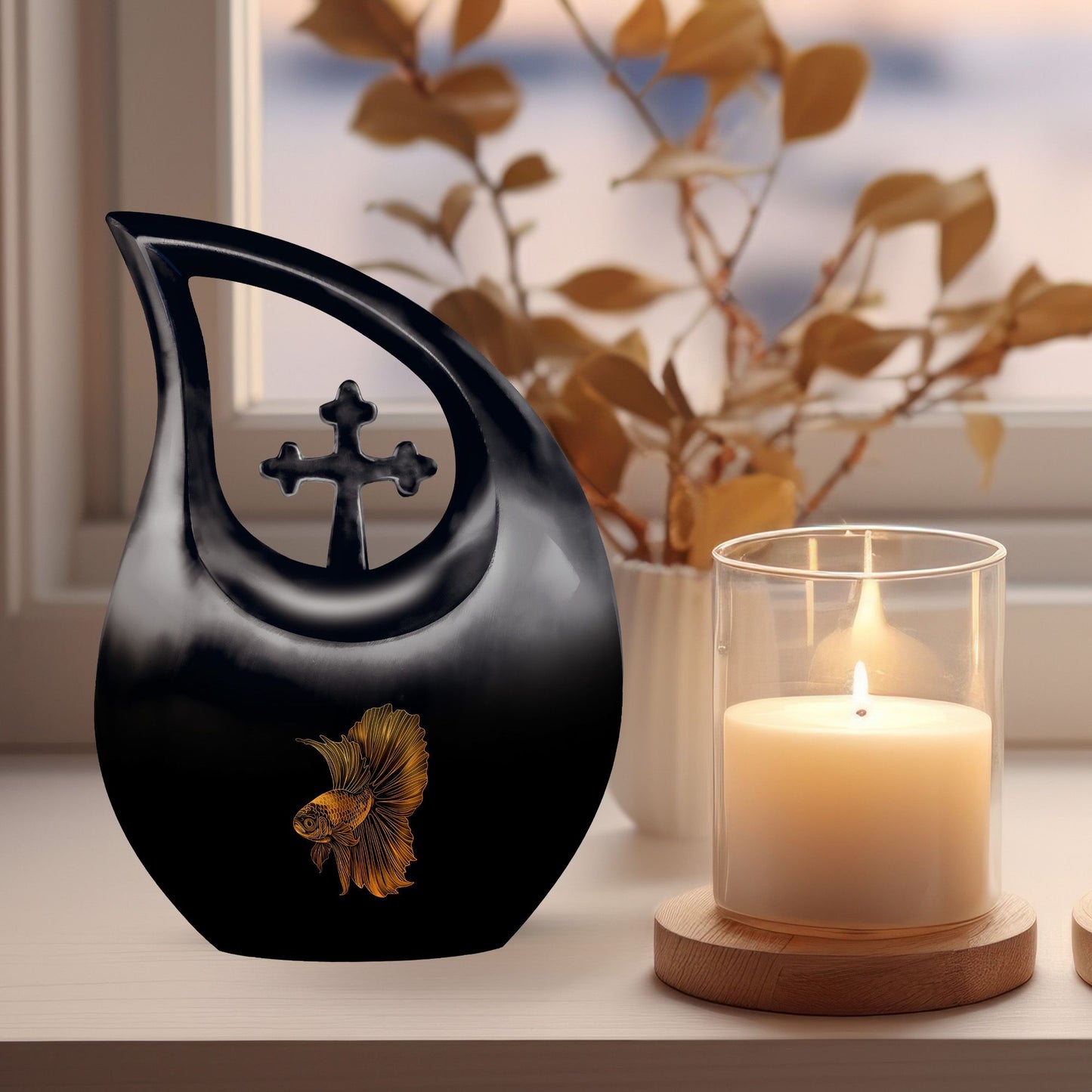 10-inch Fish themed Cross Drop design urn