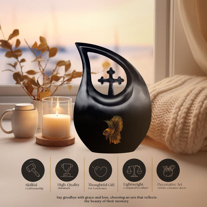 10-inch Fish themed Cross Drop design urn