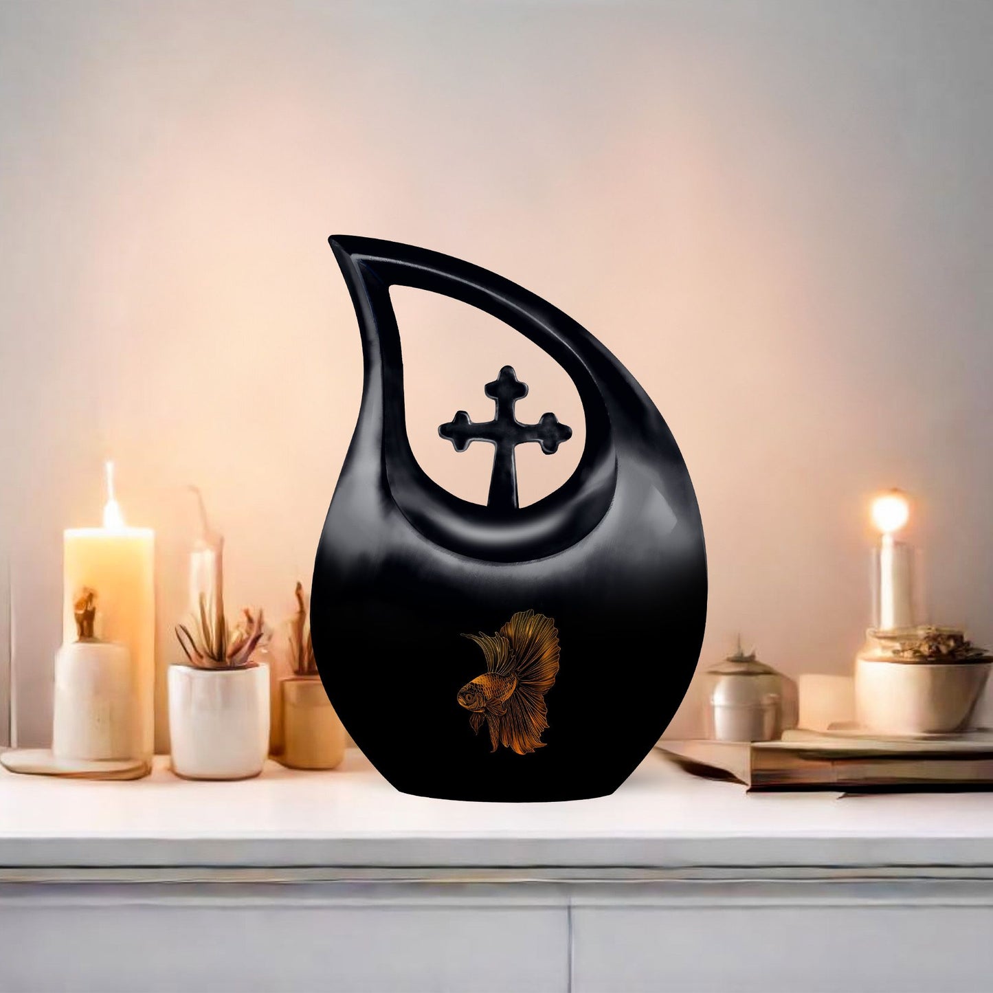 10-inch Fish themed Cross Drop design urn