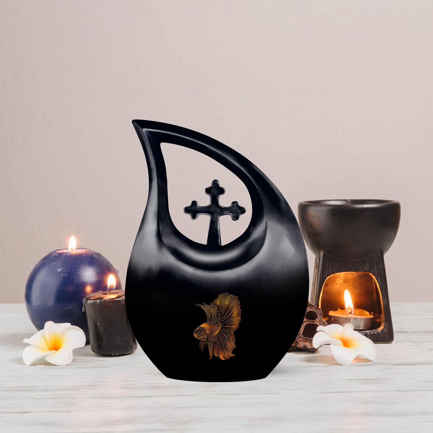 10-inch Fish themed Cross Drop design urn