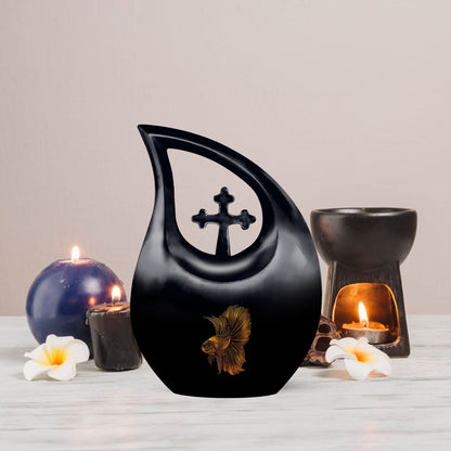 10-inch Fish themed Cross Drop design urn