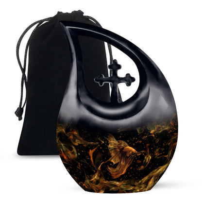 Affordable 10-inch Fish Urn with Cross Drop design