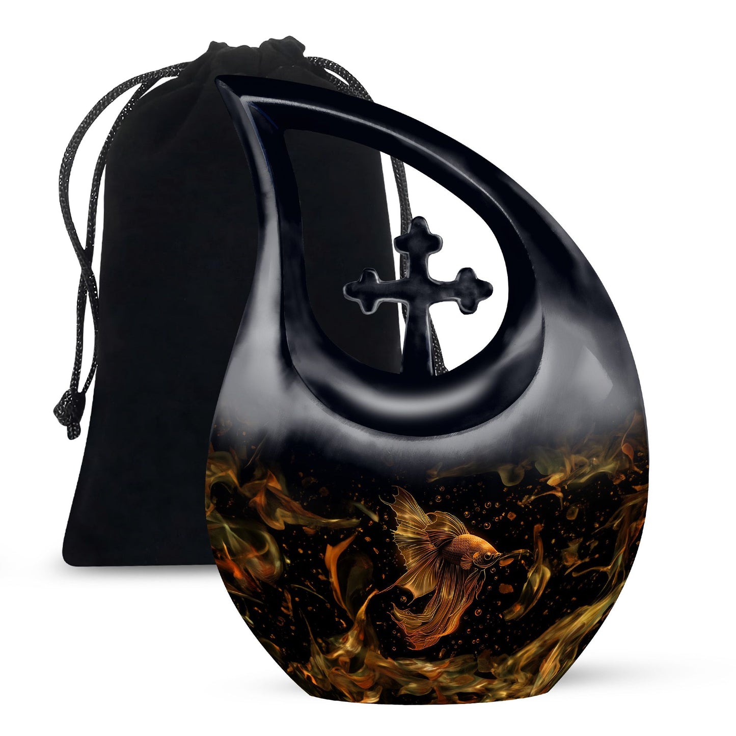 Black Personalized Fish Cremation Urn for Pet Ashes - 10-inch, 200 cu in - Yatskia