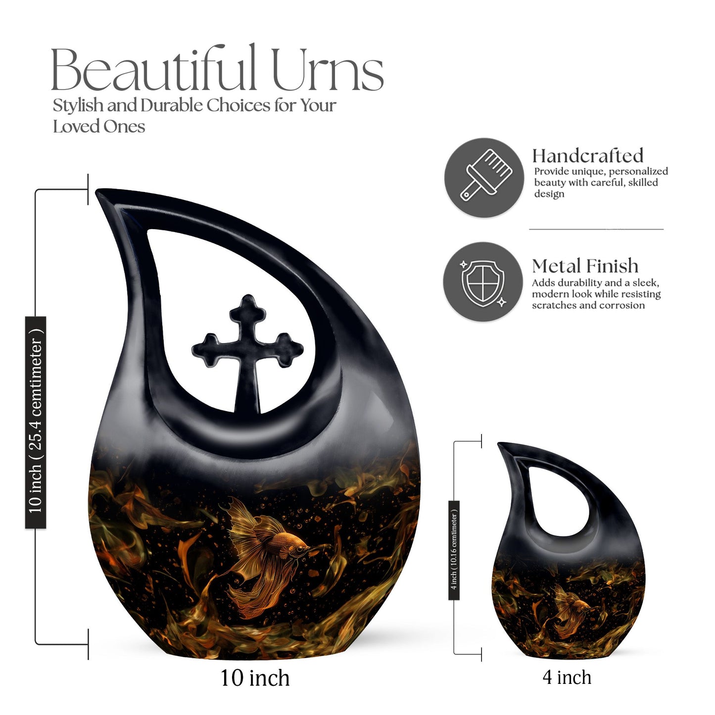 Affordable 10-inch Fish Urn with Cross Drop design