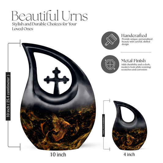 Affordable 10-inch Fish Urn with Cross Drop design