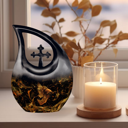 Affordable 10-inch Fish Urn with Cross Drop design